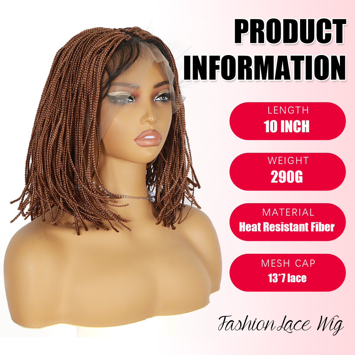 ModeMuse 13x7 Lace Braided Bob Wig – Brown Micro Braids Synthetic Wig with Baby Hair FT108#30
