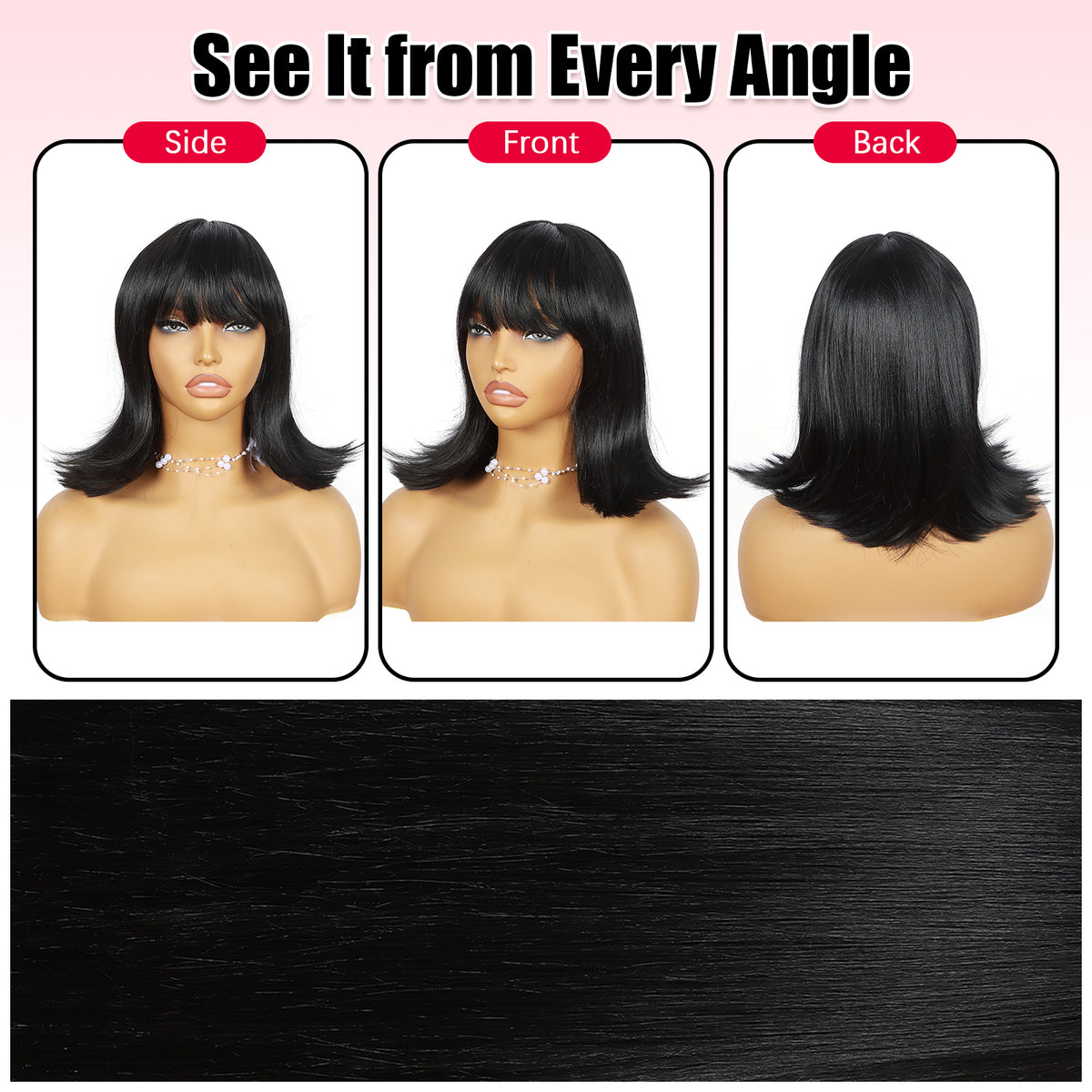 ModeMuse | Black Straight Bob Wig With Bangs Synthetic Heat Resistant Daily Style