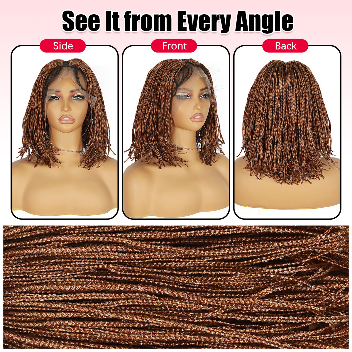 ModeMuse 13x7 Lace Braided Bob Wig – Brown Micro Braids Synthetic Wig with Baby Hair FT108#30