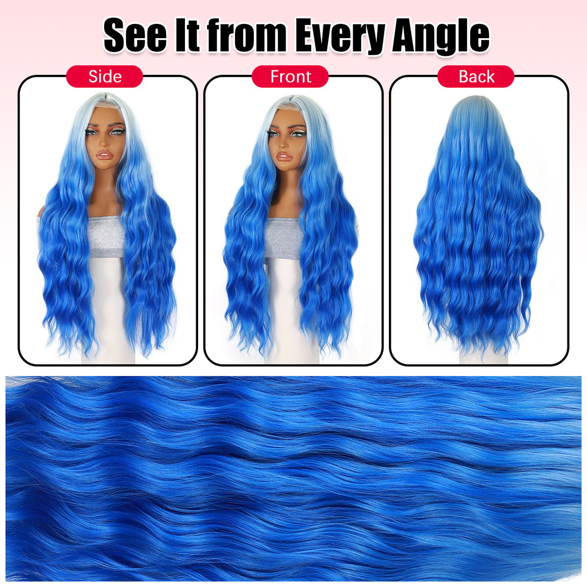 ModeMuse | Ombre Blue Long Lace Wig White to Blue Wavy Synthetic Wig Daily & Cosplay & Festival Wear