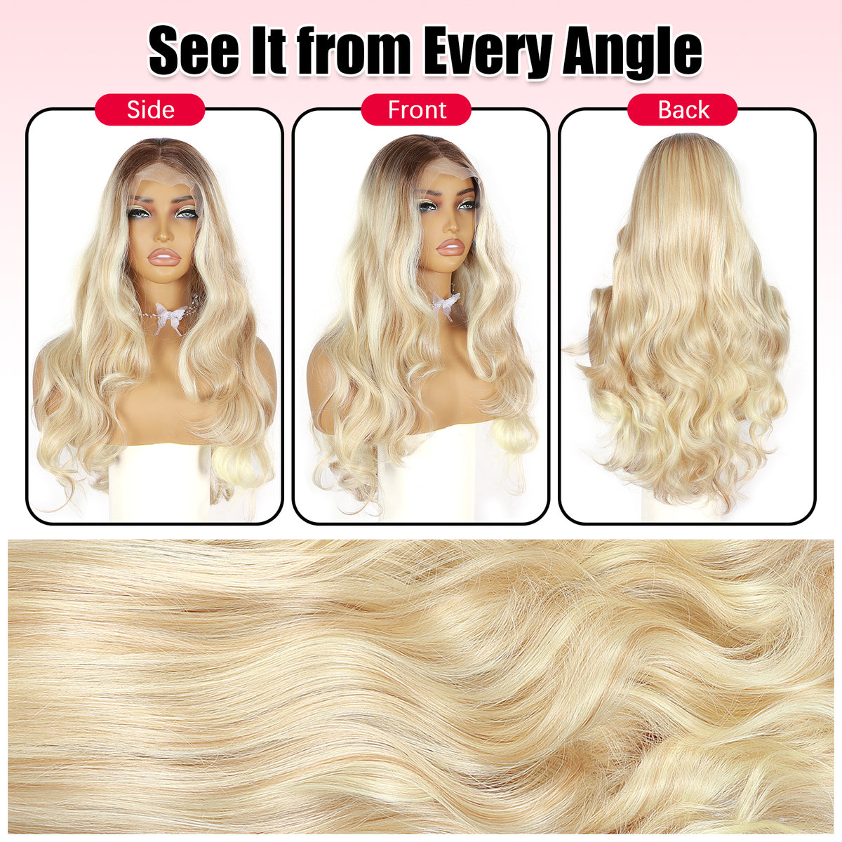 ModeMuse 22" Blonde Wavy Lace Front Wig – 13x4 Free Part Brown to Gold Gradient Long Glam Synthetic Wig
